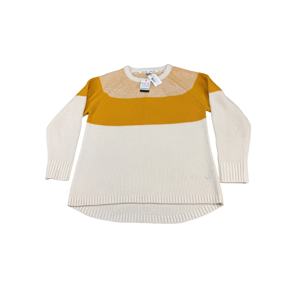 Kari Traa Himle LS Sweater Honey Yellow Cream Wool Blend Ribbed Knit M MSRP $109